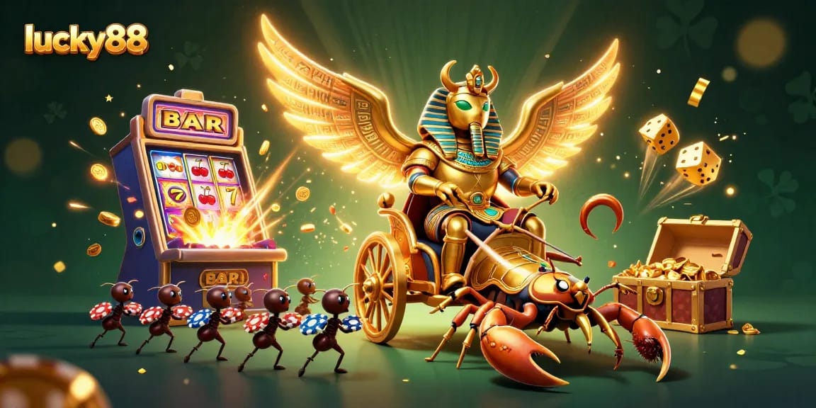Experience thrilling gameplay with lucky88 featuring a golden scarab and jackpot treasures.
