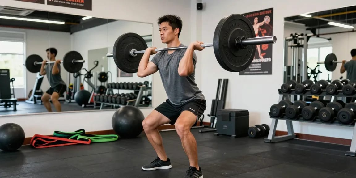Anabolika Shop: Fitness-Enthusiast beim Gewichtheben in einem gut beleuchteten Fitnessstudio mit hochwertigen Geräten.