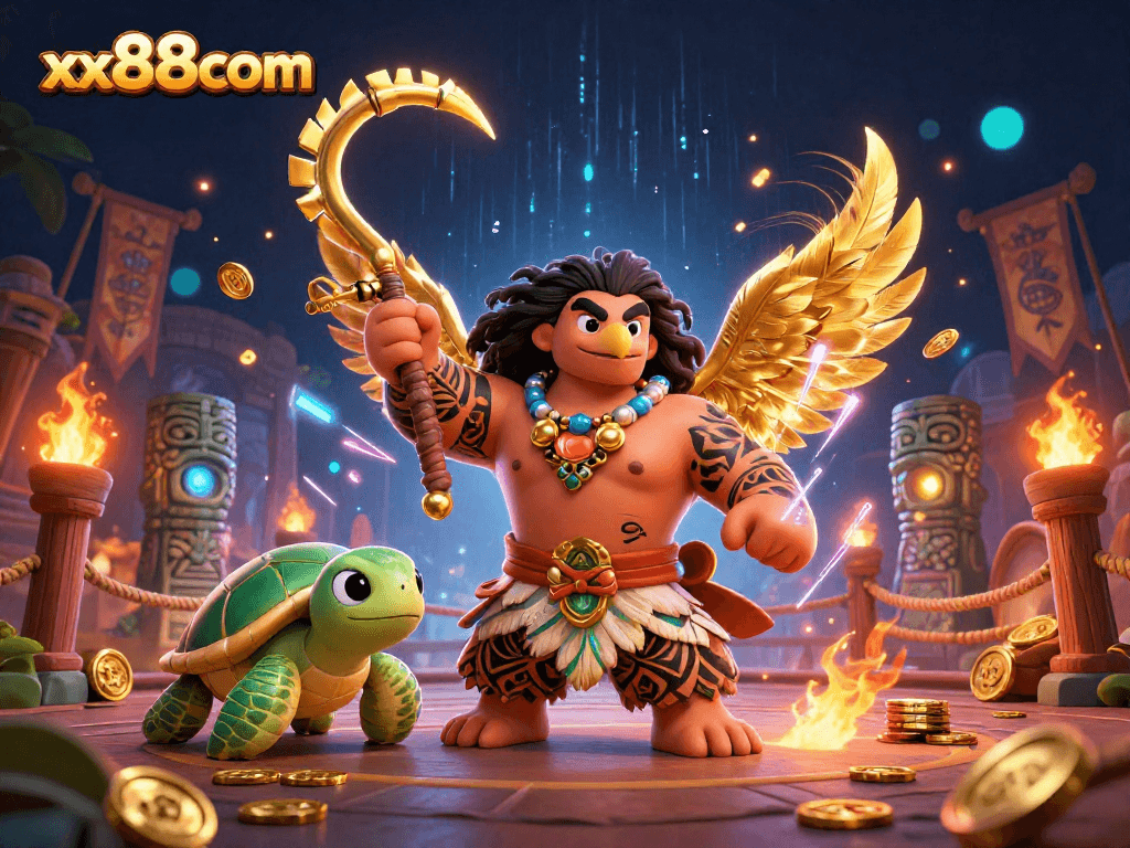 Engage in thrilling gaming action with xx88com, showcasing dynamic casino elements in vibrant 3D.
