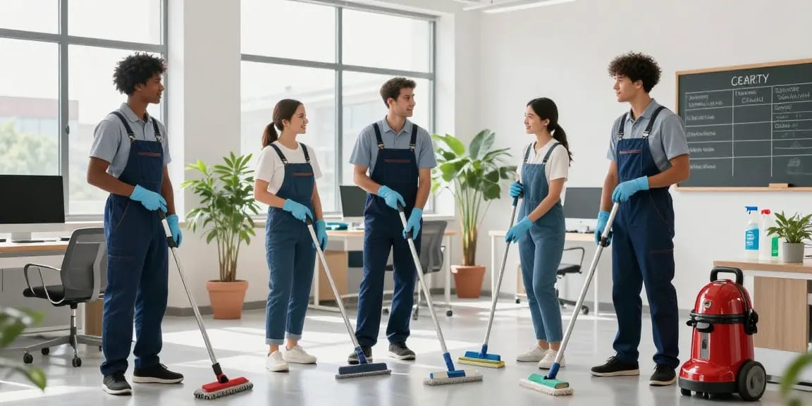 Professionelle Gebäudereinigung Düsseldorf mit einem Team in modernen Büros
