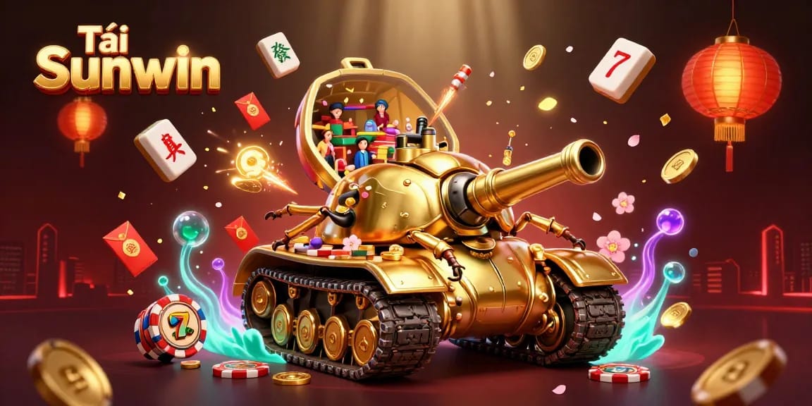Tải Sunwin and experience thrilling casino adventures with a massive golden beetle tank illustration.