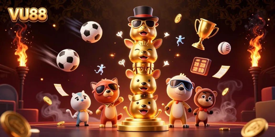 Experience thrilling betting action at VU88 with dynamic casino elements and sports imagery in a vibrant scene.