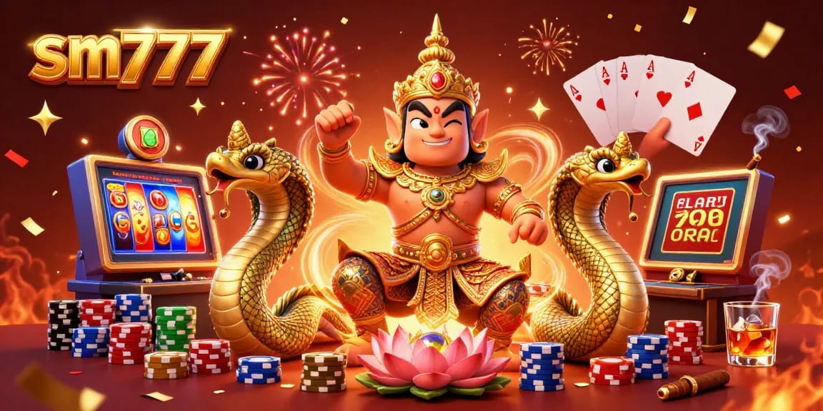 Experience the excitement of sm777 online slots in a vibrant 3D casino scene featuring dynamic gaming elements.