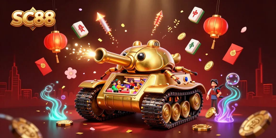 Experience thrilling gameplay at SC88 with a vibrant casino scene in a golden beetle tank.