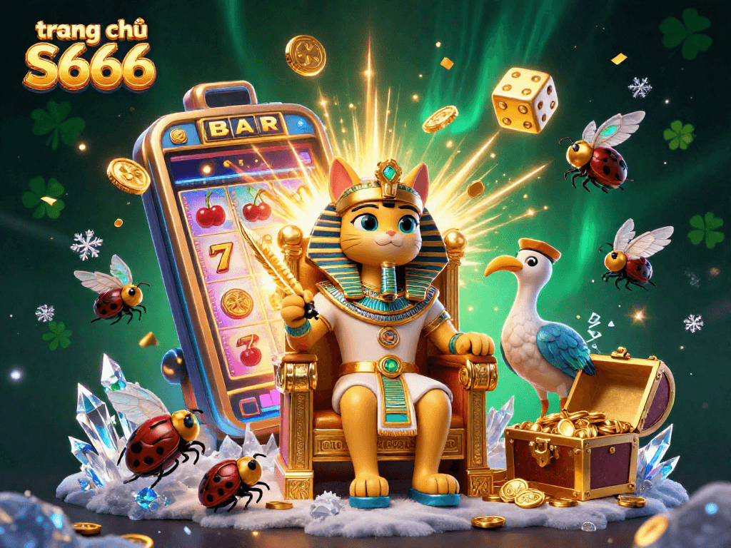 Experience thrilling wins with trang chủ S666 in an ultra-detailed 3D casino scene filled with characters and action.