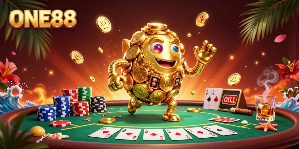 Experience the excitement of ONE88 casino with a vibrant 3D scene showcasing dynamic gaming elements.