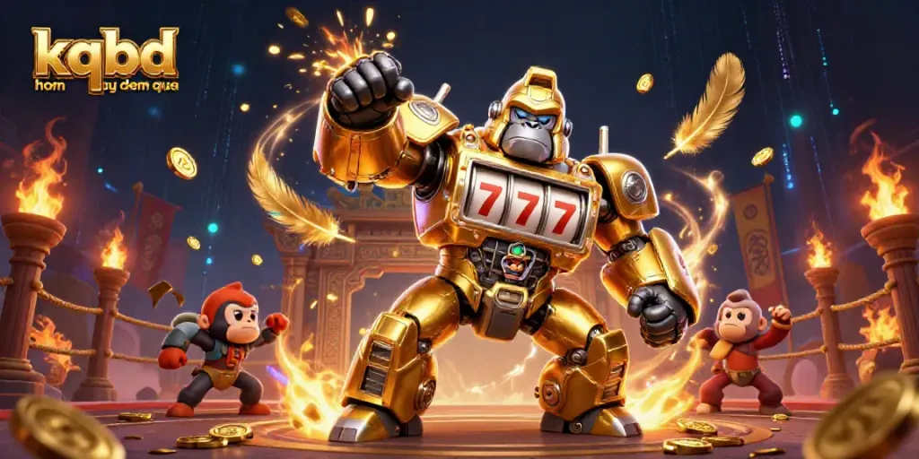 Engage in the excitement of kqbd hom nay dem qua with a dynamic scene featuring a golden gorilla mech amidst thrilling betting elements.