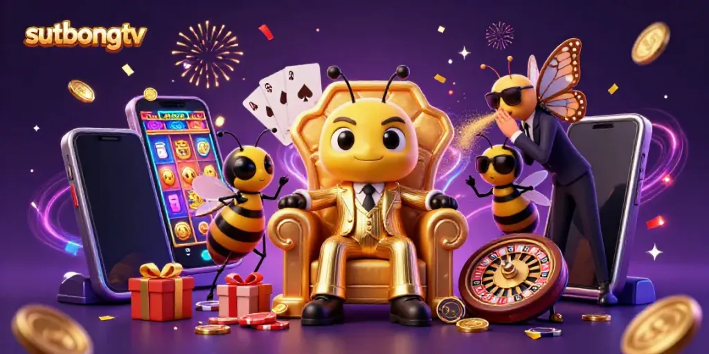 Sutbongtv inspires excitement with a mob boss bee overseeing a vibrant gambling world.