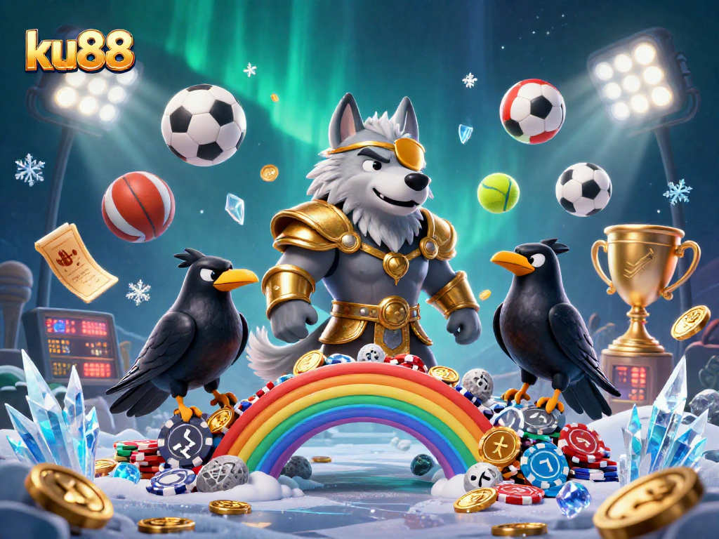Experience thrilling bets with ku88 at this vibrant casino-inspired illustration.