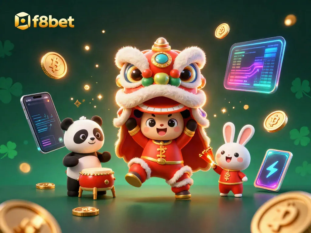 Engage with f8bet's exciting lion dance themed online casino promotion, highlighting dynamic casino game elements.
