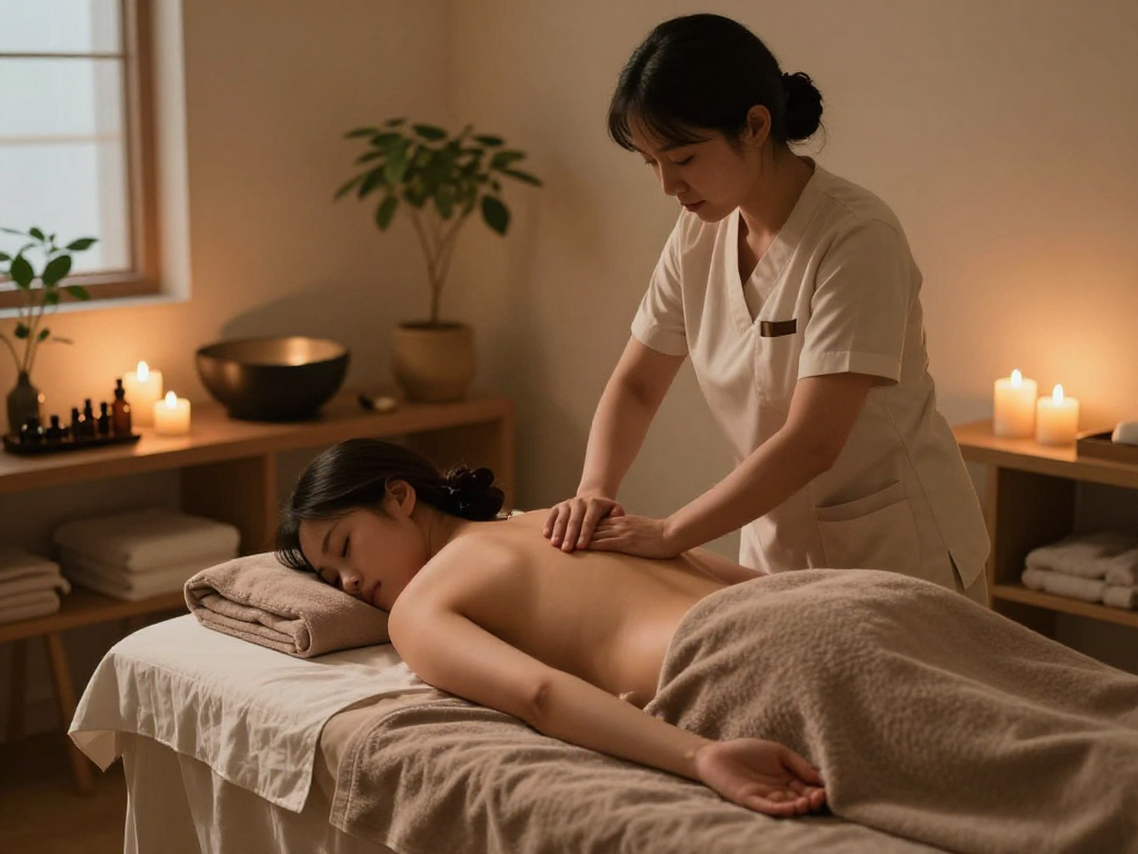 김포출장마사지 therapy in a serene massage studio with calming ambiance.
