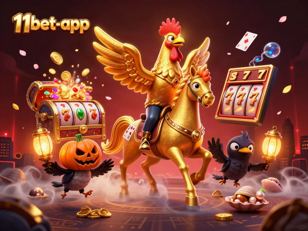 Engage in thrilling gameplay at 11bet-app with a golden rooster and vibrant jackpot reels.