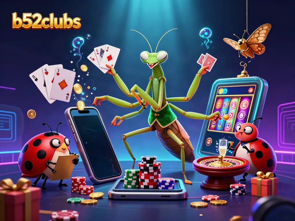 Engage in thrilling gameplay at b52clubs with unique characters and vibrant casino elements all around.