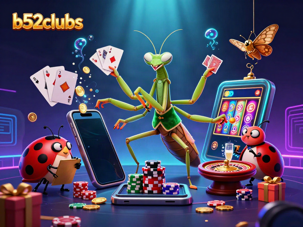 Engage in thrilling gameplay at b52clubs with unique characters and vibrant casino elements all around.