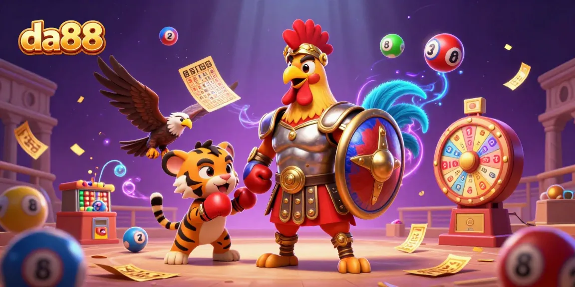 Experience excitement with da88's vibrant lottery illustration featuring dynamic game elements.