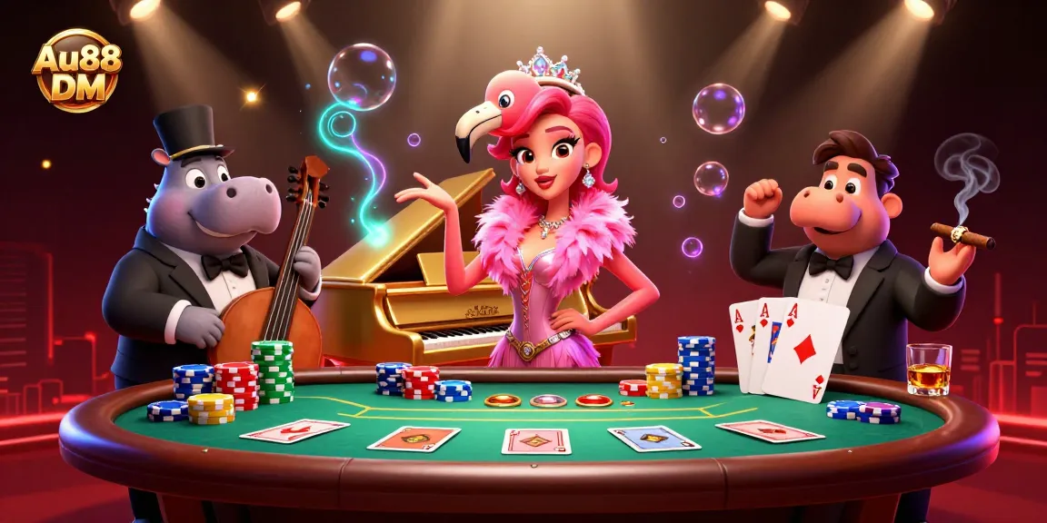 Join the excitement at Au88 DM with vibrant characters and dynamic casino elements in a rich, immersive scene.