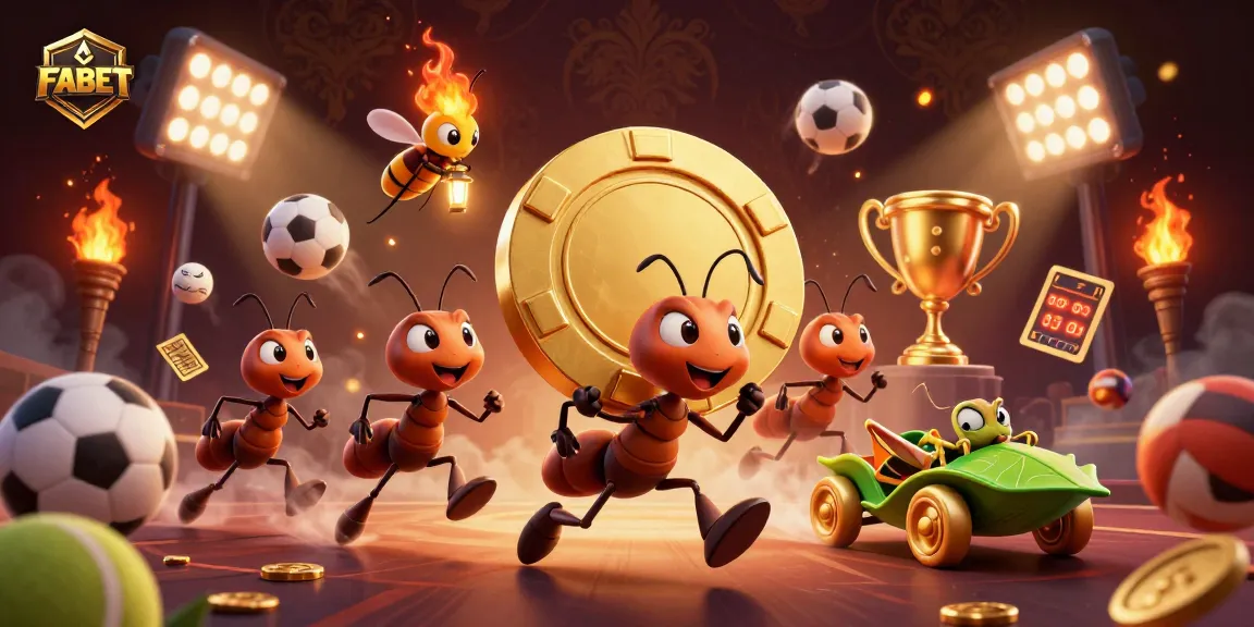 FABET showcases lively ants in a dynamic heist scene with symbols of sports and gambling.