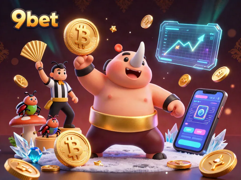 Experience thrilling gameplay at 9bet with a vibrant 3D illustration featuring a sumo champion beetle.