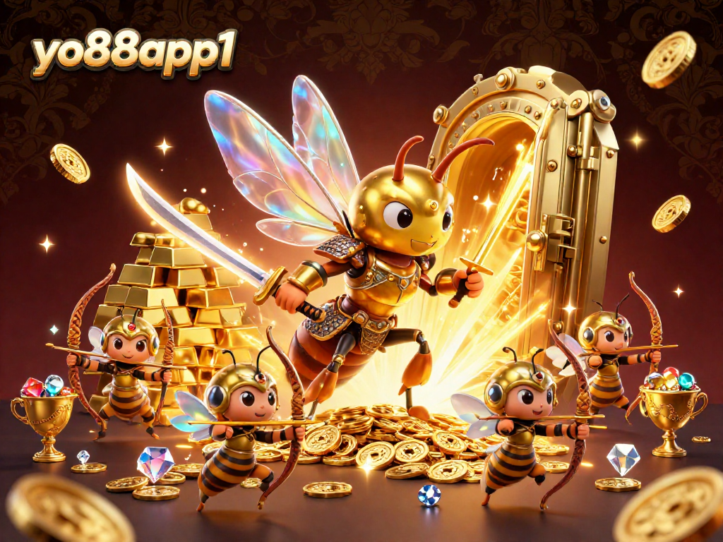 Engage in epic gameplay with yo88app1's golden hornet samurai amidst treasure and jewels.