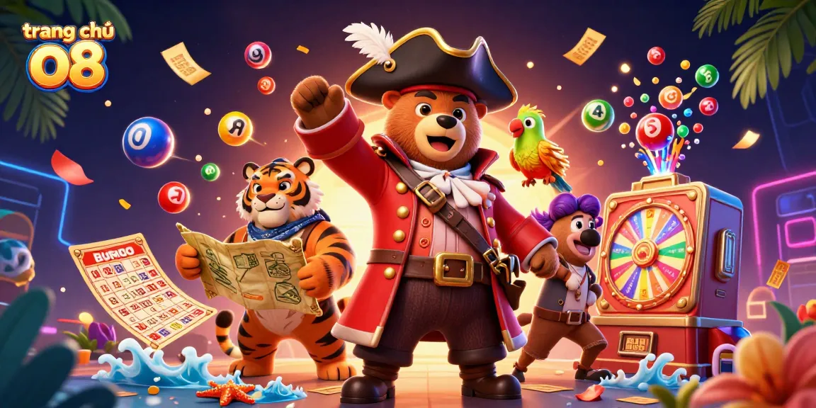 Engage with thrilling games on trang chủ o8 featuring a vibrant pirate-themed casino scene with lottery excitement.