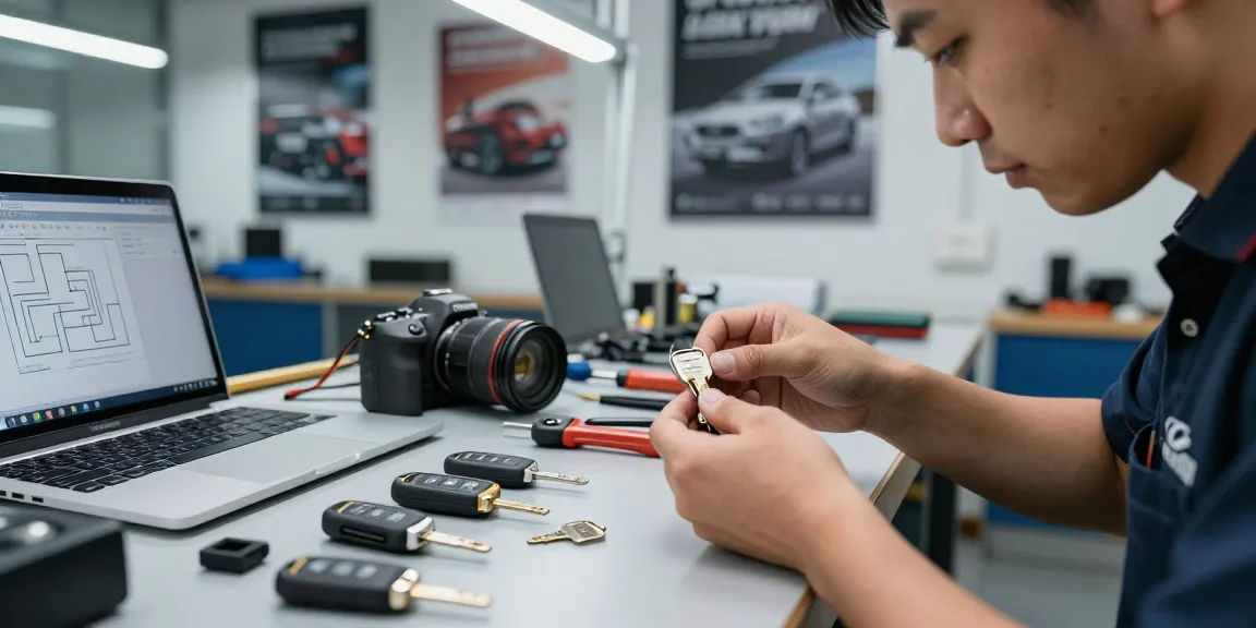Experte für Autoschlüssel arbeitet an einem Hyundai Schlüssel; Hier klicken für weitere Informationen.
