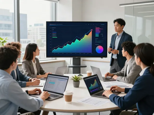 Equipe colaborando sobre dados do bpinetempresas em ambiente corporativo moderno