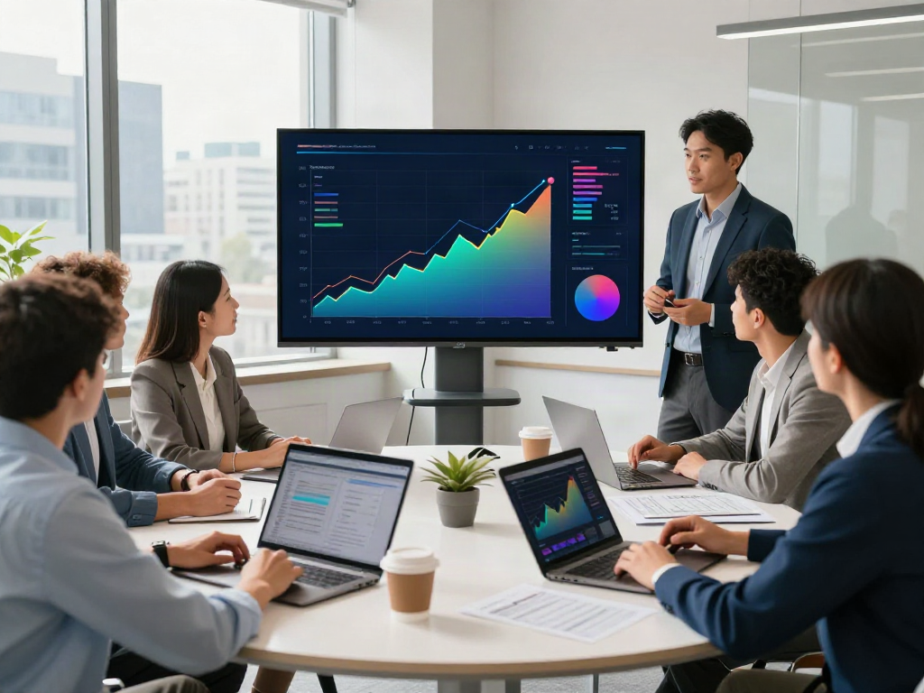 Equipe colaborando sobre dados do bpinetempresas em ambiente corporativo moderno