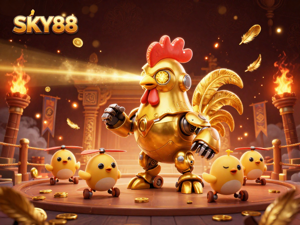 SKY88 offers dynamic gameplay with golden rooster robot laser beams and baby chick drones.