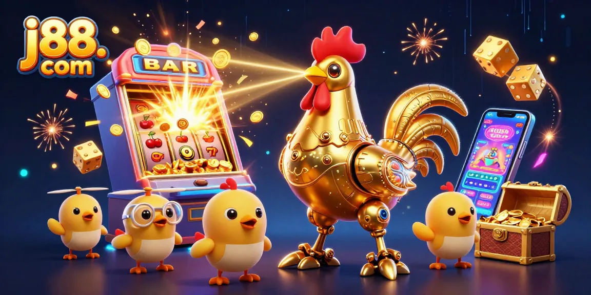 Engage in exciting casino action with j88. com's vibrant jackpot theme and animated characters.