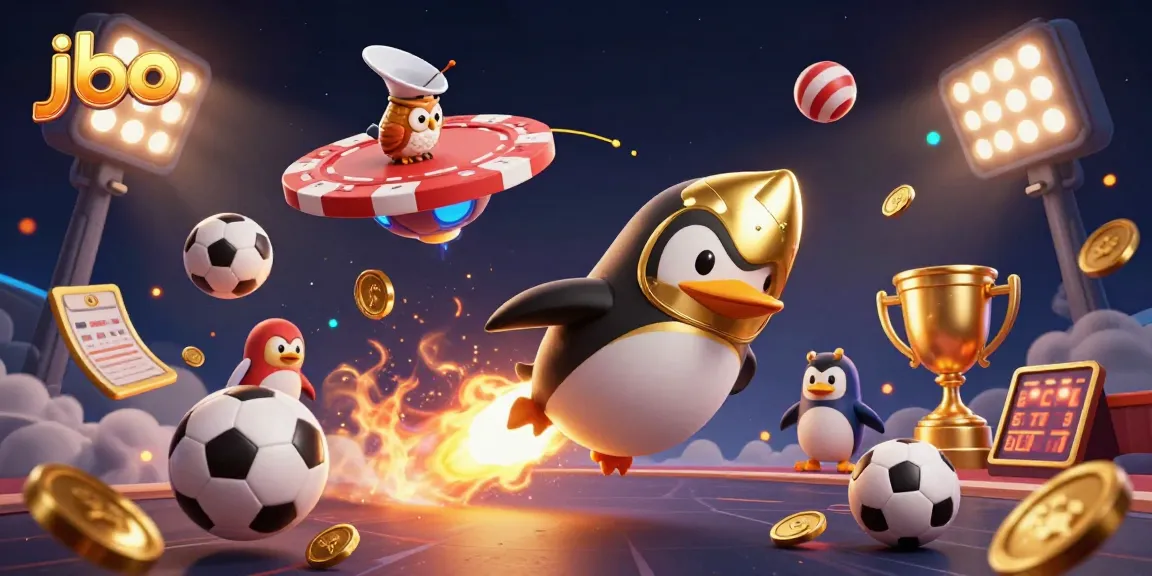 Experience thrilling gaming action with jbo in this dynamic 3D casino scene featuring vibrant elements.