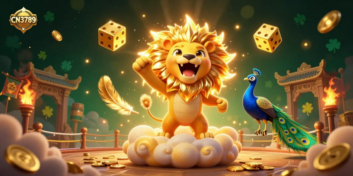 Experience excitement with CN3789 as the sun lion roars and golden dice tumble in this dynamic casino scene.
