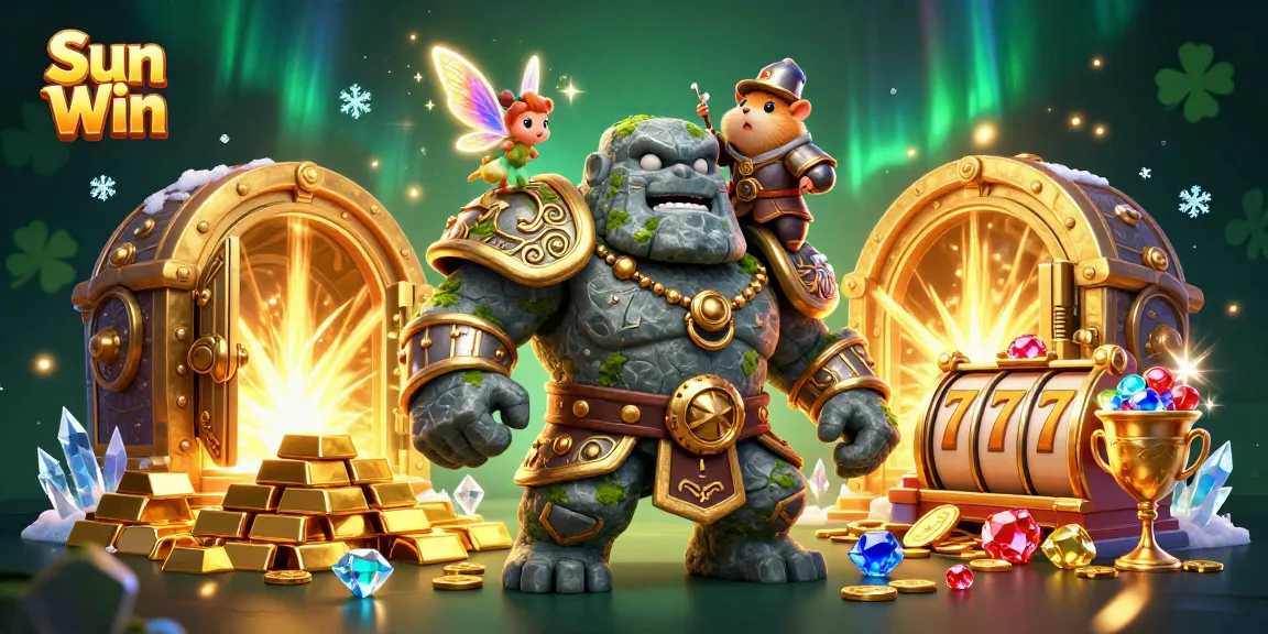 Spin the reels at Sun Win with immersive characters and dazzling treasures, vibrant casino atmosphere.