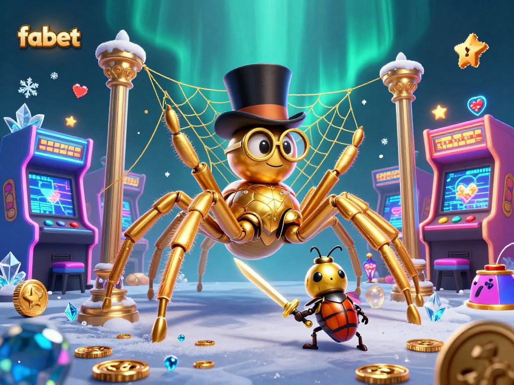 Engage with fabet's vibrant casino scene featuring a golden tarantula and beetle knight amid dynamic gaming elements.