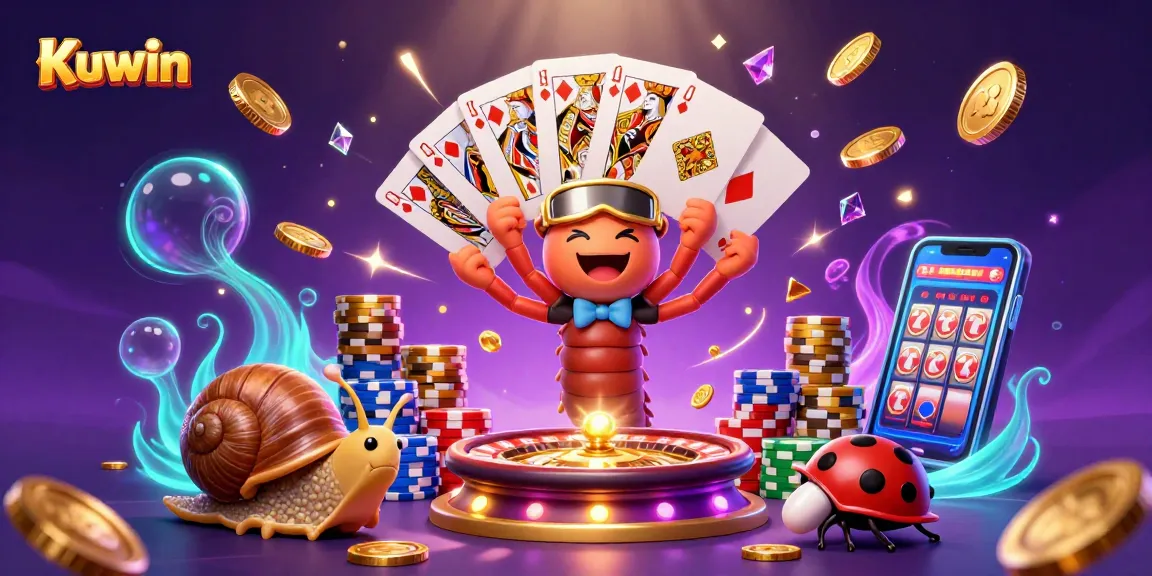 Kuwin's dynamic casino scene showcases millipede dealer and snail high-roller amidst golden coins and roulette splendor.