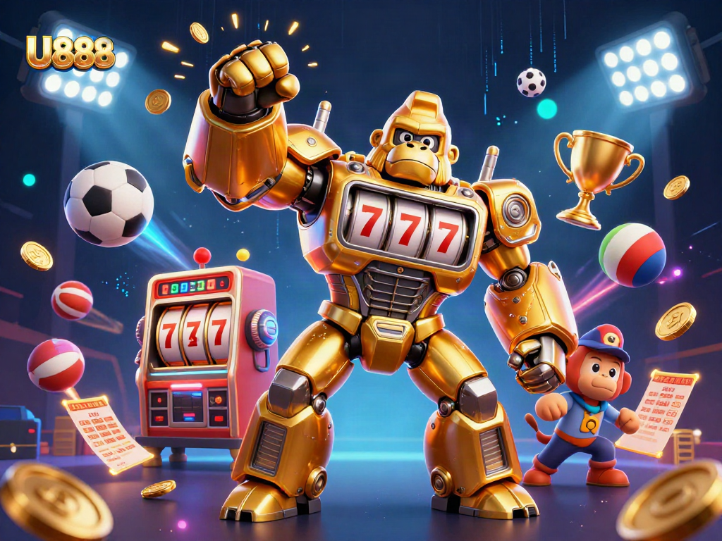 U888 engages players with dynamic betting action featuring gold coins and sports elements soaring through the air