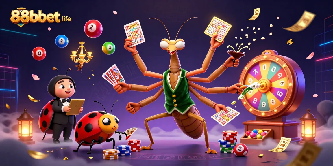 Các hoạt động cá cược tại 88bbet life với hình ảnh sống động của côn trùng 3D và các yếu tố giải trí.