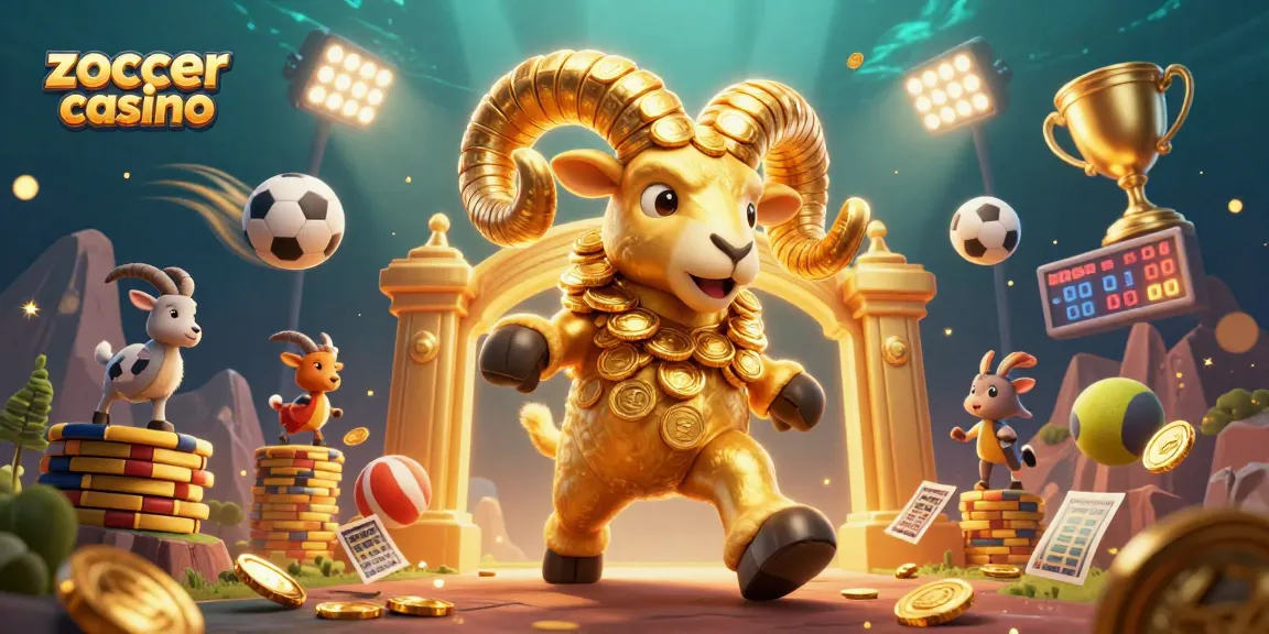 Engage with zoccer casino action featuring a golden ram charging through vibrant sports elements