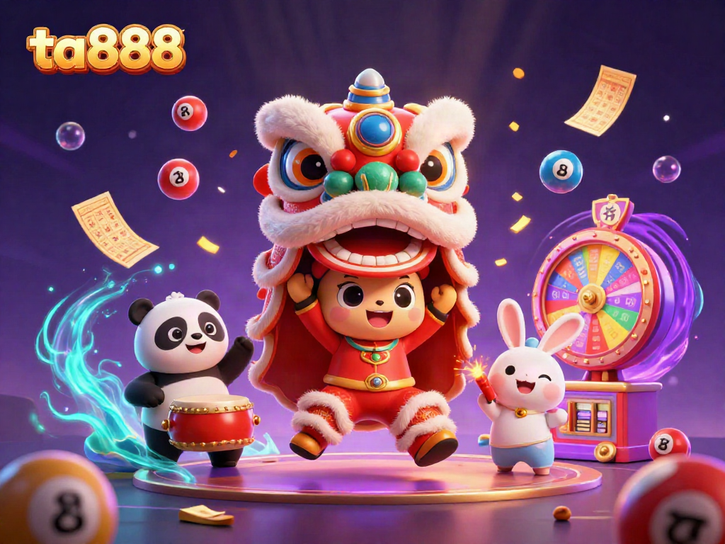Experience the excitement of ta888 with vibrant casino-themed characters surrounded by lottery elements.