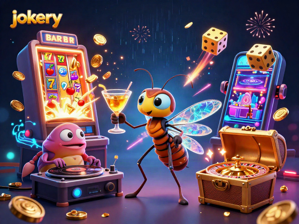 Experience the thrill at Jokery with vibrant casino elements, characters, and spectacular bonuses.