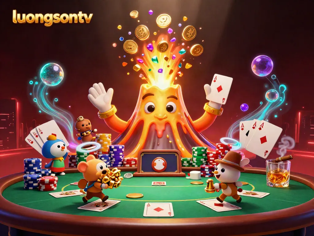 Experience the excitement of luongsontv as animated characters rush for treasures amid a vibrant gambling scene.