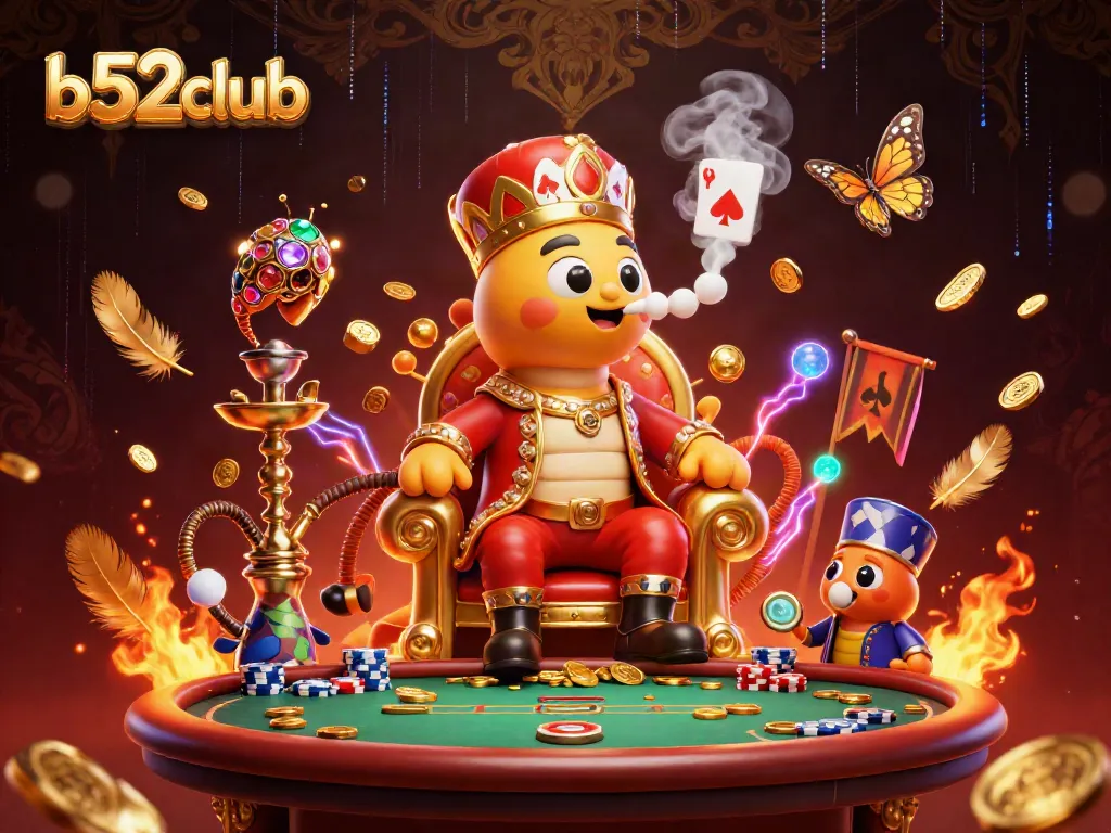 Experience the thrill of winning at b52club with a vibrant 3D illustration of poker action and casino excitement.