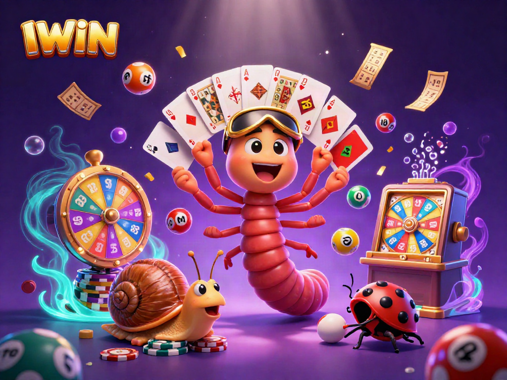 Engage in thrilling IWIN gaming action with animated characters and vibrant casino elements.