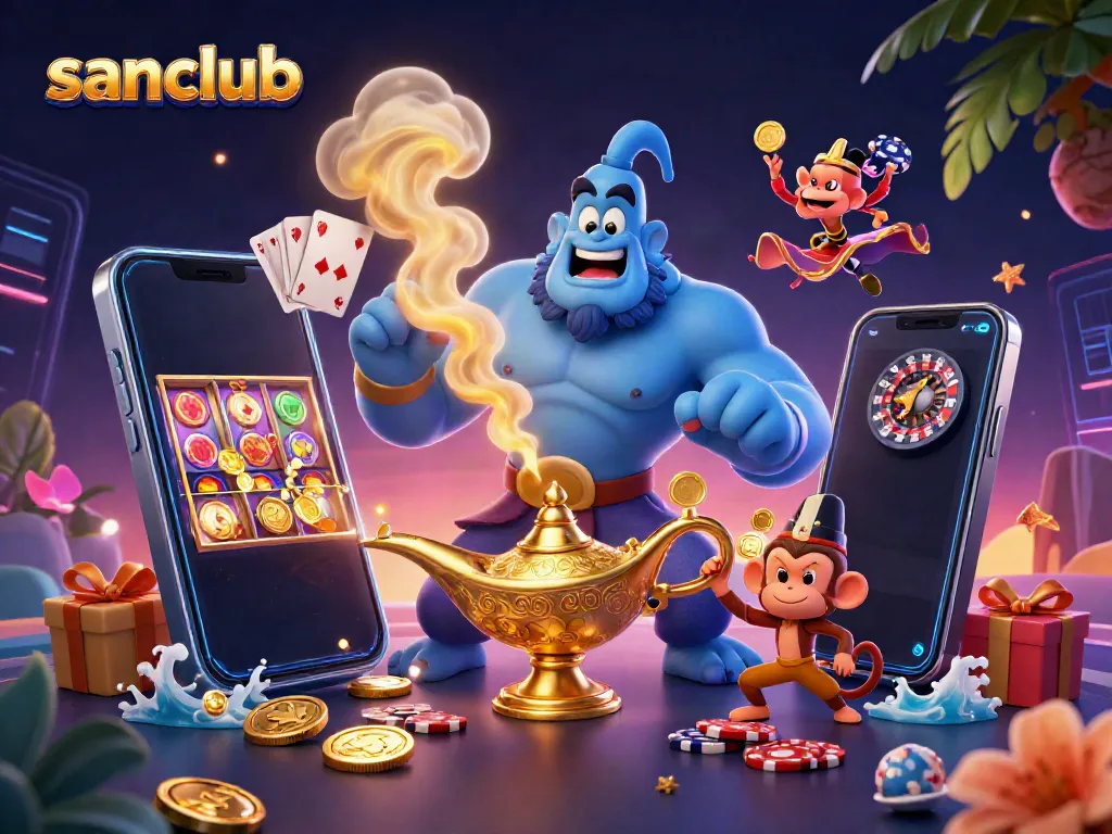 Experience thrilling gameplay with sanclub as a Genie brings casino magic to life.