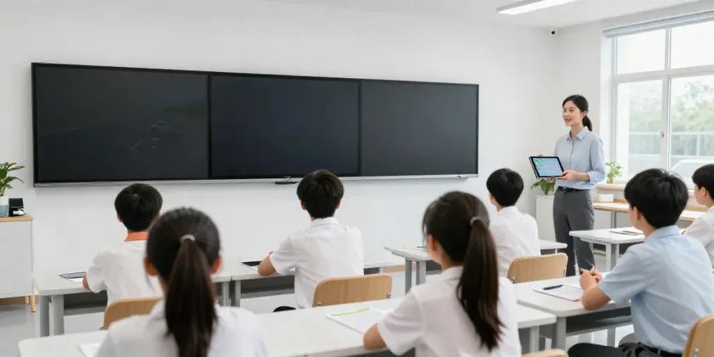 Fahrstunden Zürich - Modernes Klassenzimmer für Verkehrserziehung mit digitalen Bildschirmen und interaktiven Lernmaterialien.