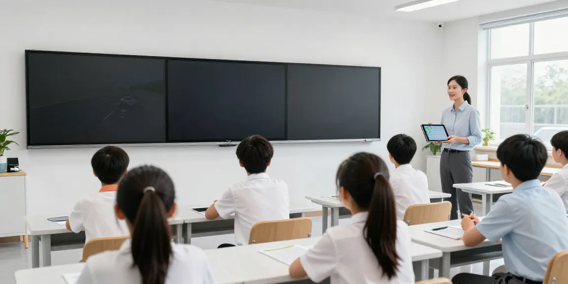 Fahrstunden Zürich - Modernes Klassenzimmer für Verkehrserziehung mit digitalen Bildschirmen und interaktiven Lernmaterialien.