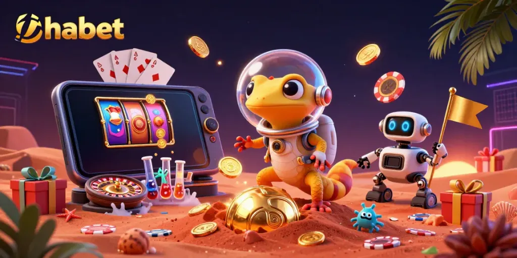 Experience the vibrant world of thabet with a Martian gecko uncovering a golden casino adventure.