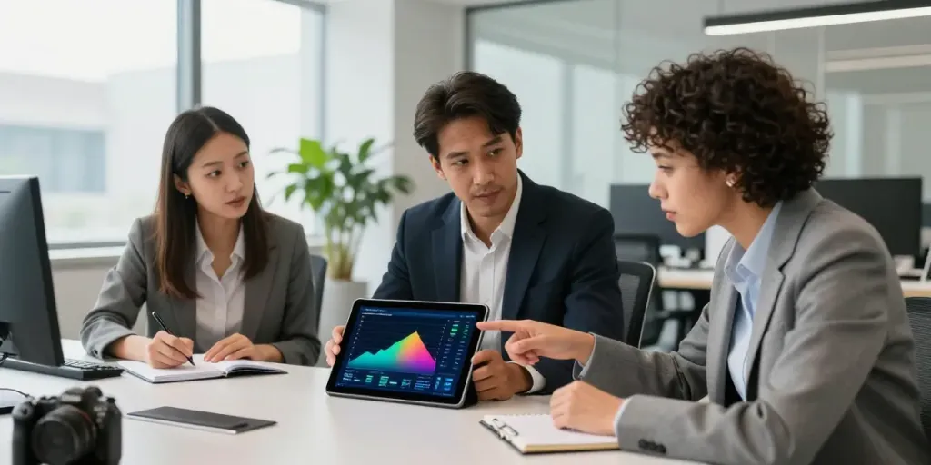 Colaboración de profesionales en oficina moderna sobre bbva empresas.
