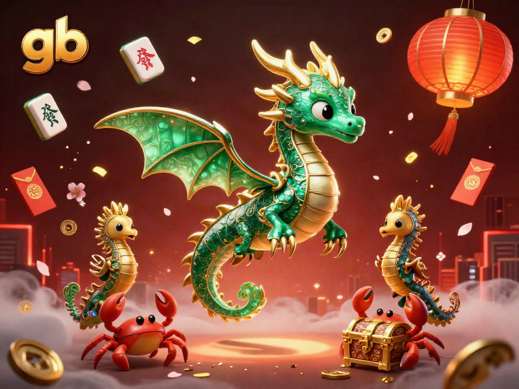 Engaging scene with gb casino elements, featuring a 3D sea dragon and festive decorations.