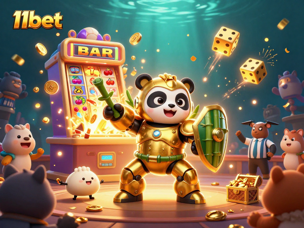 Experience exhilarating jackpots at 11bet with vibrant 3D casino illustration featuring dynamic gameplay elements.