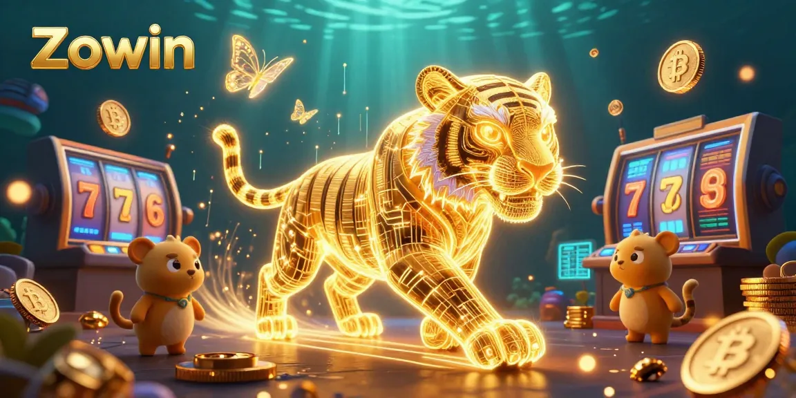 Zowin tigers and crypto coins illuminate the vibrant digital casino landscape.